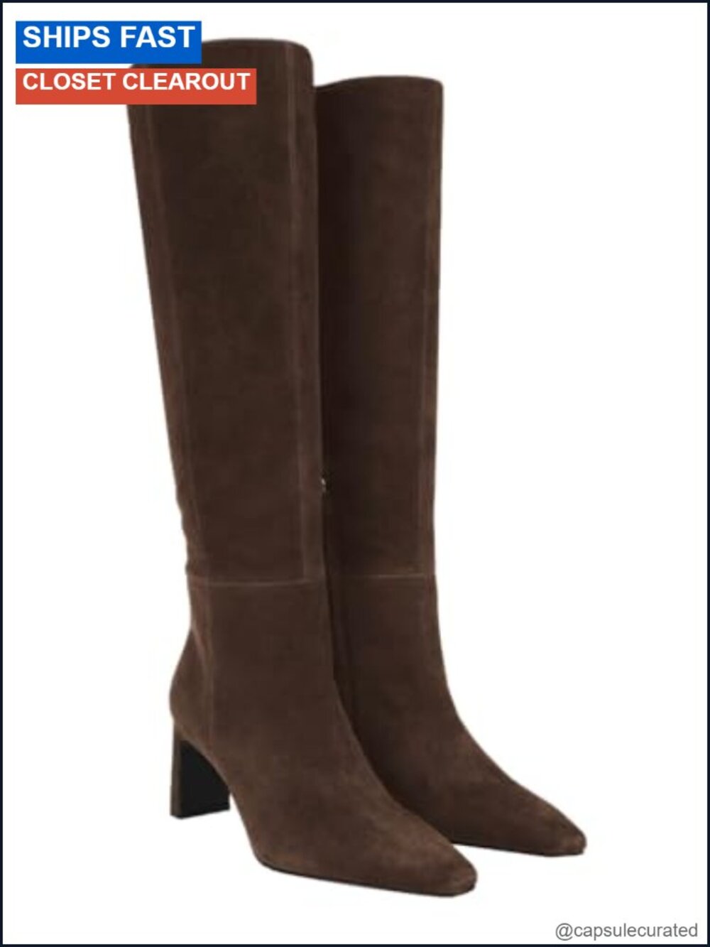 Knee High Chunky Heel Boots Side Zip Faux Suede Square Toe Women's Tall Boots